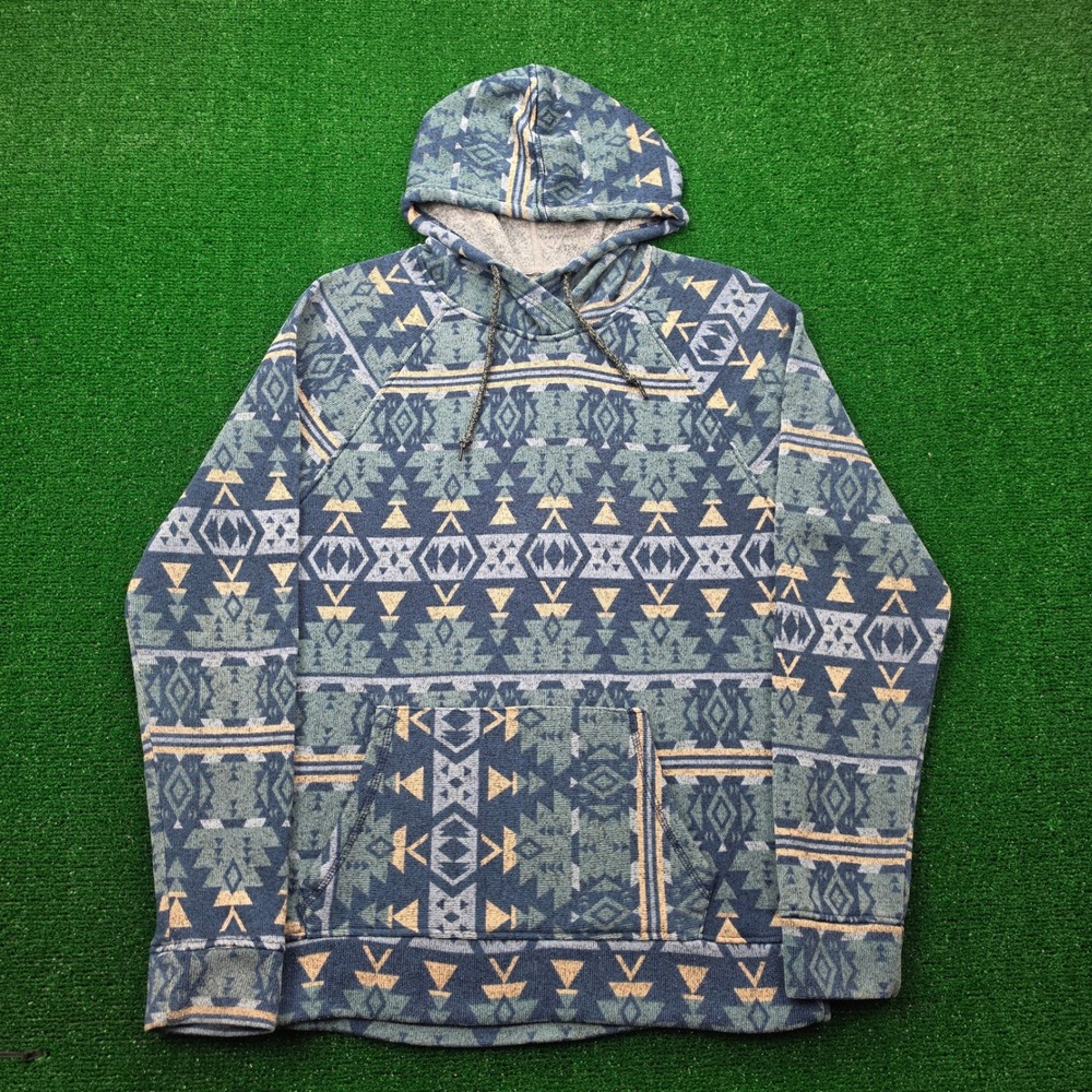 Rue21 Aztec Southwestern Geometric Fleece Hoodie Unisex Medium Blue Pullover